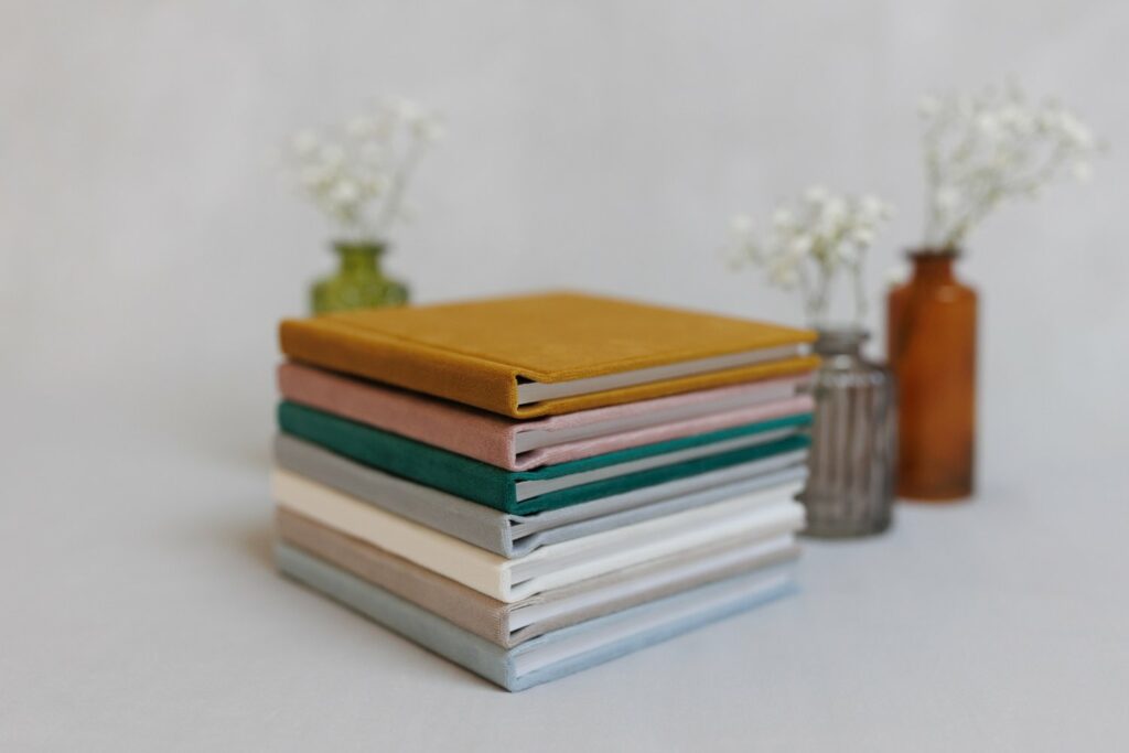 velvet cover photo albums in a variety of colors