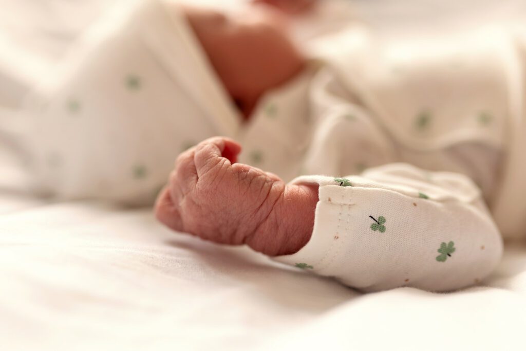 close up of a newborn hand