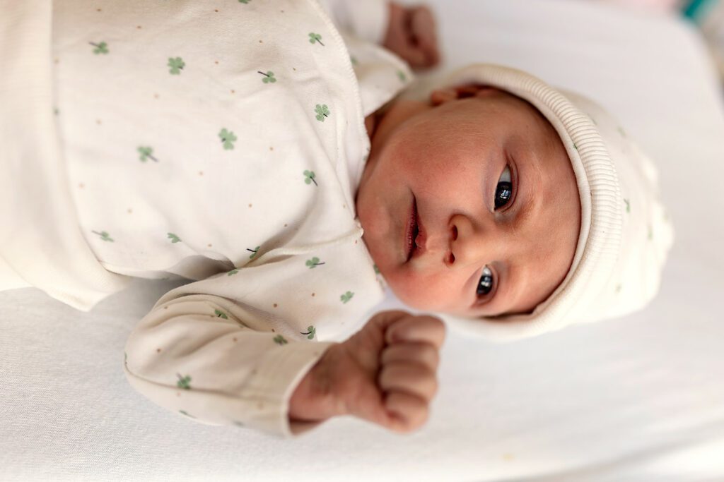 newborn with her eyes open