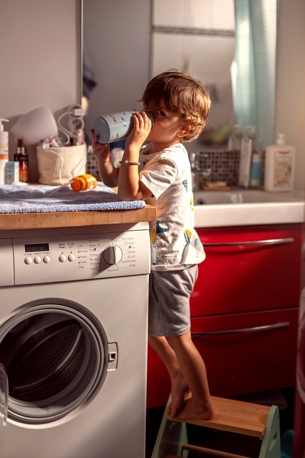 little boy drinking water