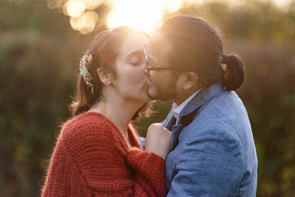 couple kissing during a photo session