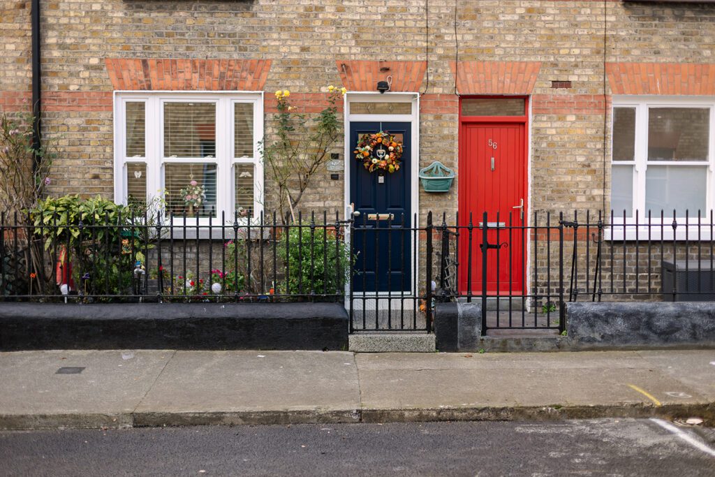 Dublin city street and colorful doors