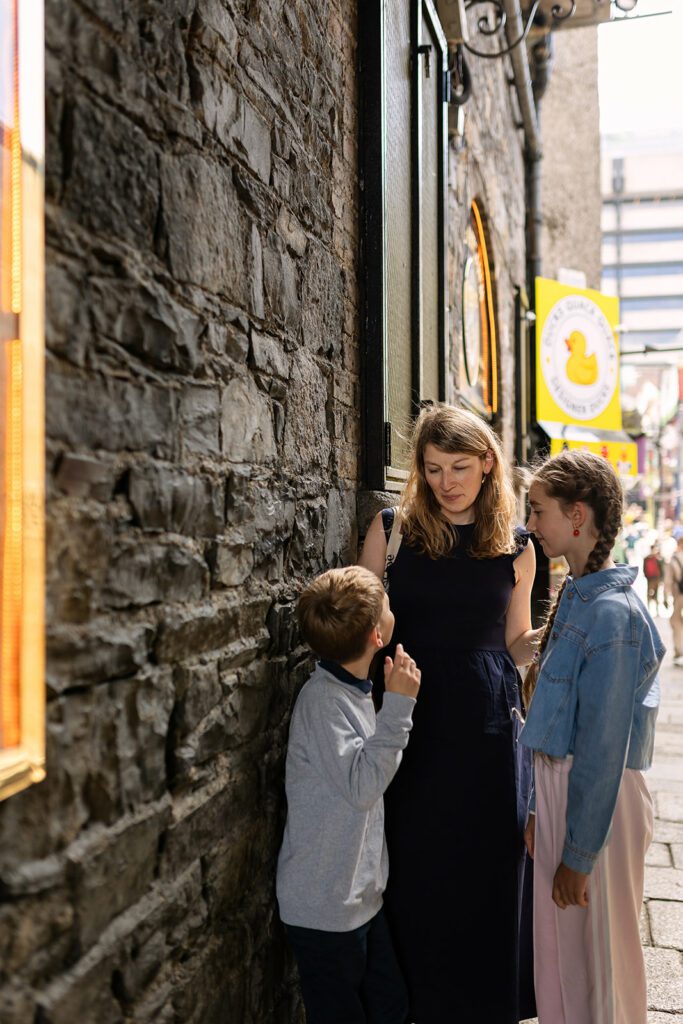 family chatting in a Dublin street
