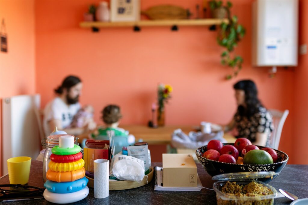 Dublin family having lunch at home, small and messy home family photos Dublin